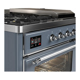 ILVE UM48FSNR3BGCLP Majestic III 48 inch Dual Fuel Range with 5 Black Brass Burners, Griddle and French Top, Dual Function Burner up to 25,000 BTU (Liquid Propane, Triple Glass Door, Blue Grey, Chrome)
