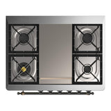 ILVE UM36FQNR3EGBLP Majestic III 36 inch Dual Fuel Range with 6 Black Brass Burners and Griddle, Dual Function Burner up to 25,000 BTU (Solid Door, Emerald Green, Burnished, Liquid Propane)