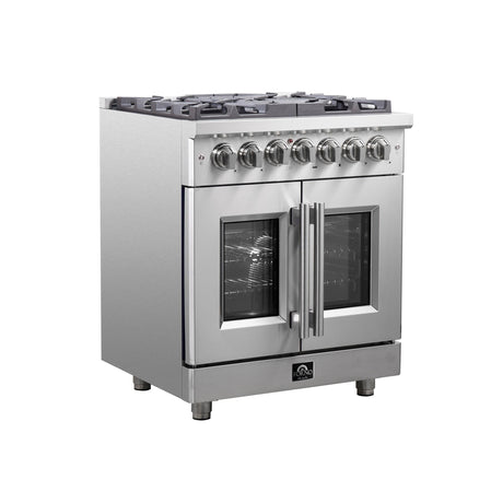 Forno Massimo 30-Inch Freestanding French Door Dual Fuel Range, 4 Burners, True Convection Oven