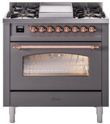 Nostalgie II 36 Inch Dual Fuel Liquid Propane Freestanding Range in Matte Graphite with Copper Trim