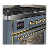 ILVE UM60FNR3BGG Majestic III 60 inch Dual Fuel Range with 9 Burners and Griddle, Dual Function Burner up to 25,000 BTU (Natural Gas, Triple Glass Door, Blue Grey, Brass)