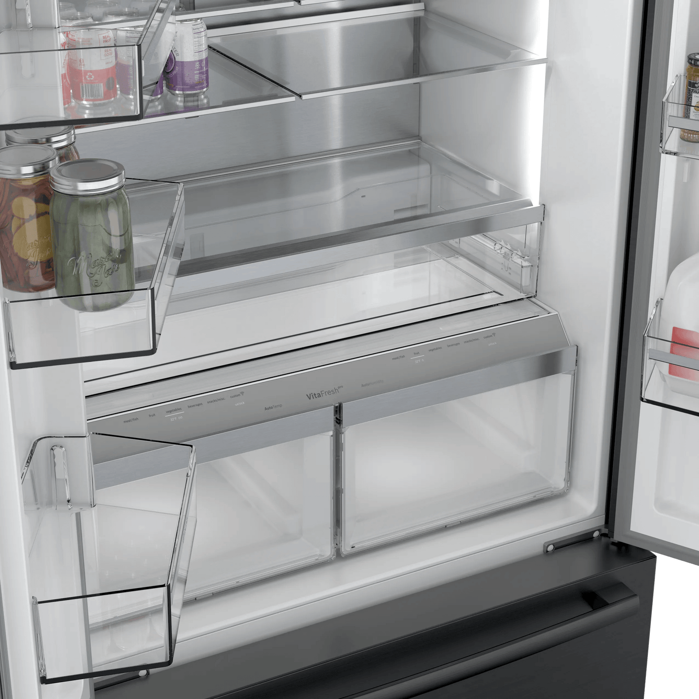 800 Series French Door Bottom Mount Refrigerator 36" Black Stainless Steel