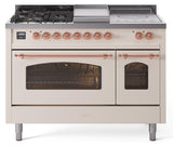 Nostalgie II 48 Inch Dual Fuel Natural Gas Freestanding Range in Antique White with Copper Trim