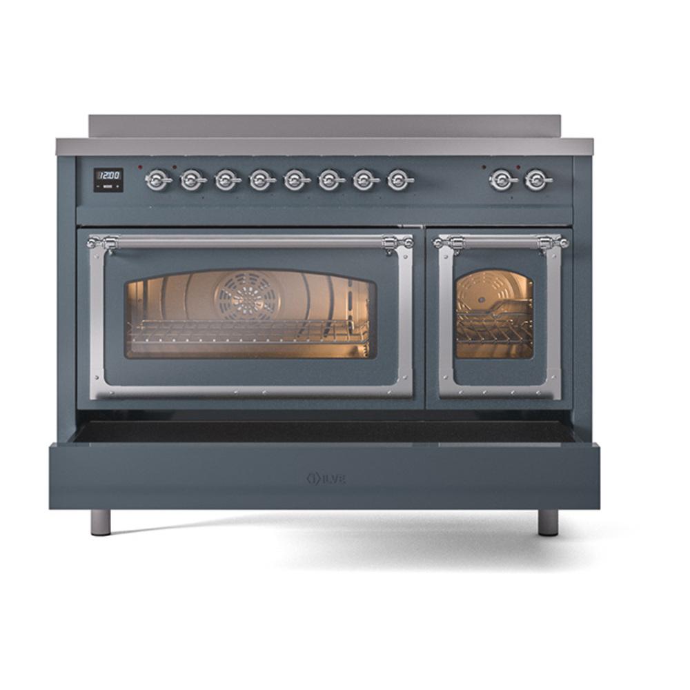 ILVE UNI486NMPBGC Nostalgie II Noblesse 48 inch Induction Range (Triple Glass Door, Blue Grey, Chrome)