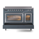 ILVE UNI486NMPBGC Nostalgie II Noblesse 48 inch Induction Range (Triple Glass Door, Blue Grey, Chrome)