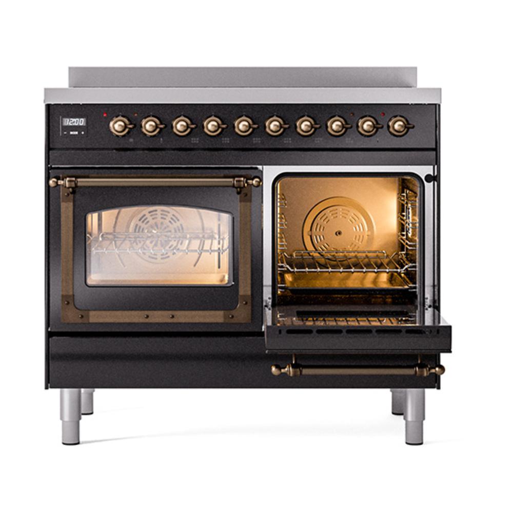 ILVE UNDI406NMPBKB Nostalgie II Noblesse 40 inch Induction Range (Triple Glass Door, Glossy Black, Burnished)