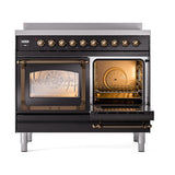 ILVE UNDI406NMPBKB Nostalgie II Noblesse 40 inch Induction Range (Triple Glass Door, Glossy Black, Burnished)