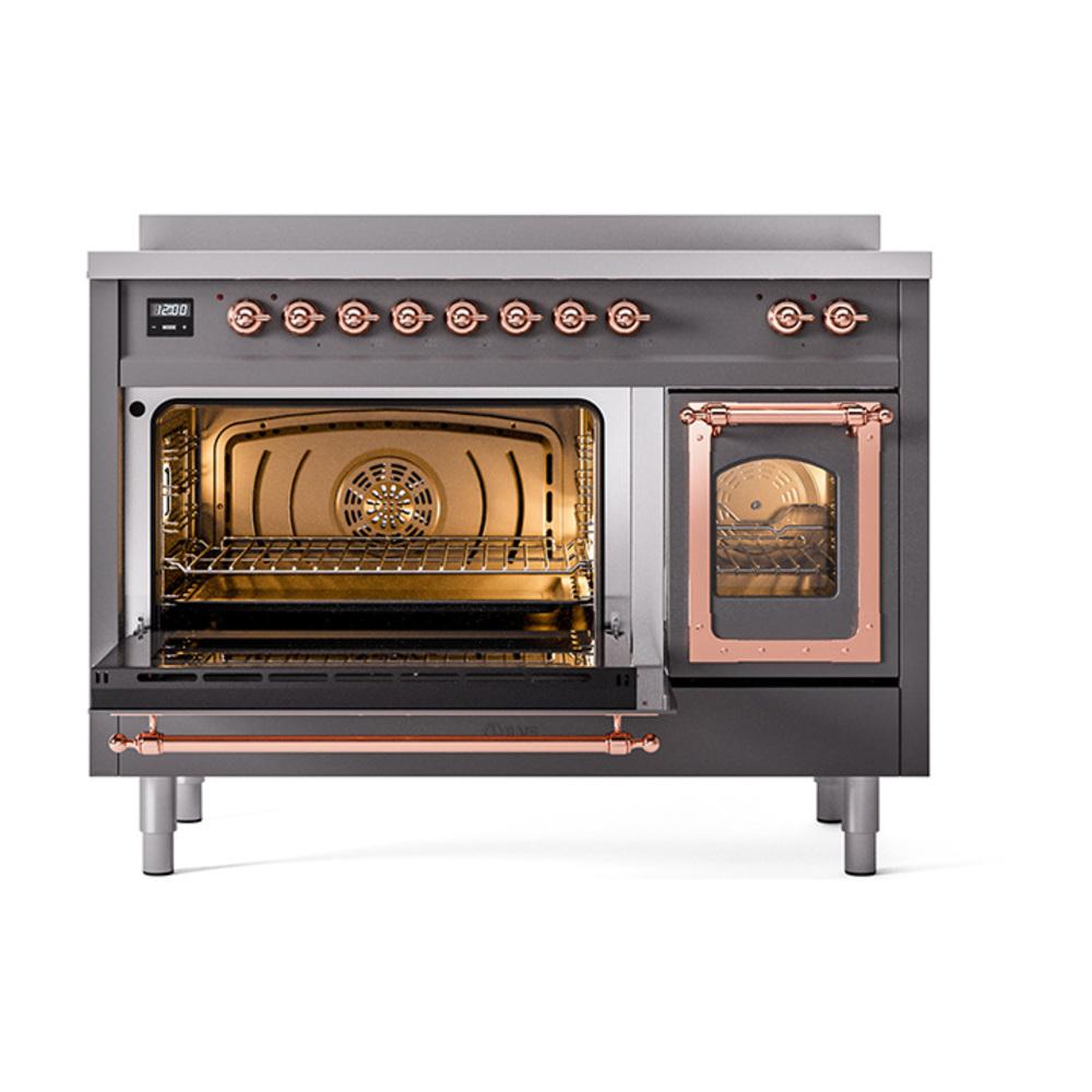 ILVE UNI486NMPMGP Nostalgie II Noblesse 48 inch Induction Range (Triple Glass Door, Graphite Matte, Copper)