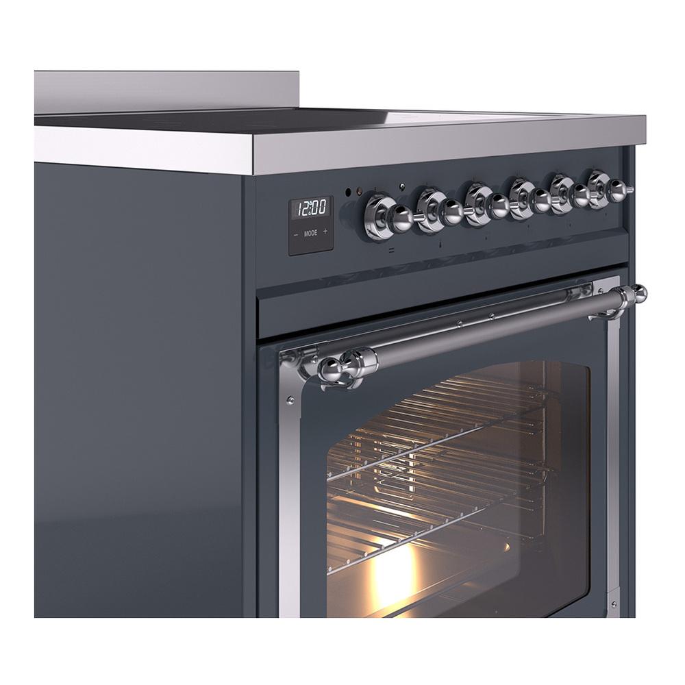 ILVE UNI304NMPBGC Nostalgie II Noblesse 30 inch Induction Range (Triple Glass Door, Blue Grey, Chrome)
