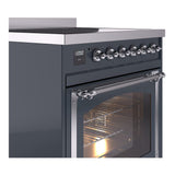 ILVE UNI304NMPBGC Nostalgie II Noblesse 30 inch Induction Range (Triple Glass Door, Blue Grey, Chrome)