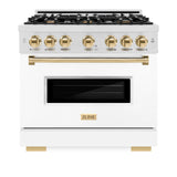 ZLINE Autograph Edition 36 in. 5.2 cu. ft. Classic Dual Fuel Range with 6 Burner Gas Cooktop and Electric Convection Oven in DuraSnow' Stainless Steel with White Matte Door and Polished Gold Accents (CDRSZ-WM-36-G)
