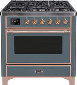 Majestic II 36 Inch Dual Fuel Natural Gas Freestanding Range in Blue Grey with Copper Trim