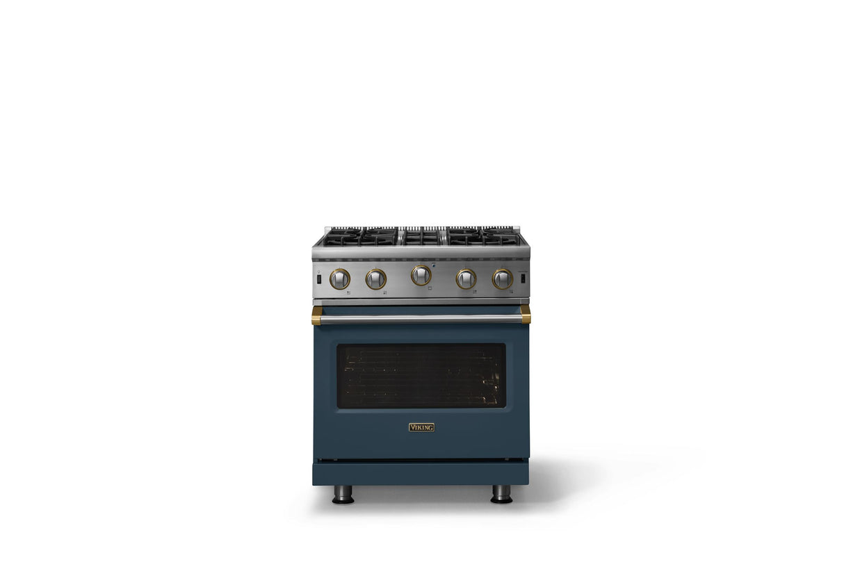 30"W. Open Burner Gas Range (Finish: Squall, Trim: Brushed Brass, Fuel: Natural Gas)