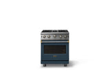 30"W. Open Burner Gas Range (Finish: Squall, Trim: Brushed Brass, Fuel: Propane)