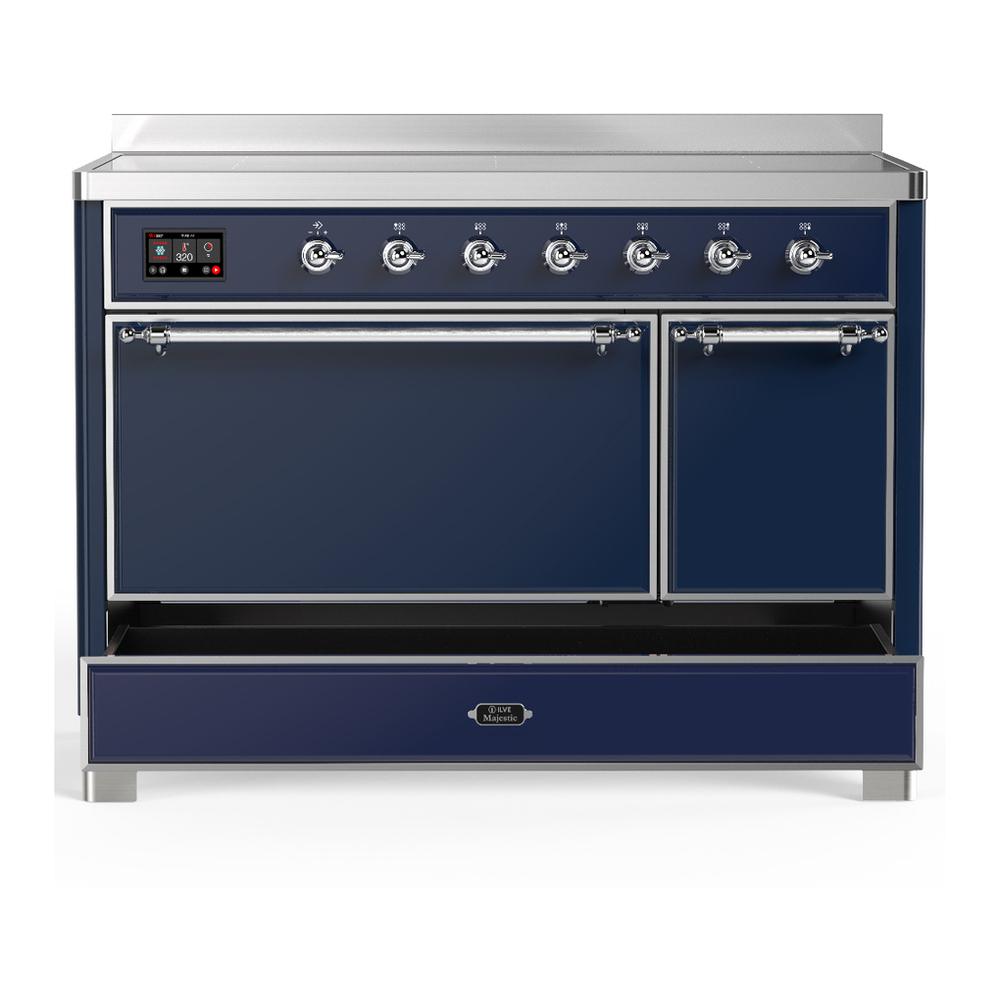 ILVE UMIB48QNR3MBC Majestic III 48 inch Induction Range with 6 Elements, 5.02 cu. ft. Total Oven Capacity (Solid Door, Midnight Blue, Chrome)
