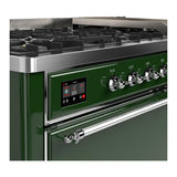 ILVE UM60FQNR3EGCLP Majestic III 60 inch Dual Fuel Range with 9 Burners and Griddle, Dual Function Burner up to 25,000 BTU (Liquid Propane, Solid Door, Emerald Green, Chrome)