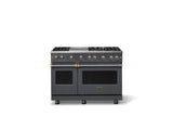 48"W. Sealed Burner Gas Range (Burner: 6g, Finish: Cast Black, Trim: Brushed Brass, Fuel: Natural Gas)