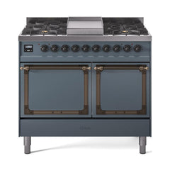 ILVE UND40FQNMPBGBLP Nostalgie II Noblesse 40 inch Dual Fuel Range (Liquid Propane, Solid Door, Blue Grey, Burnished)