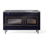ILVE UN60FNMPMBB Nostalgie II Noblesse 60 inch Dual Fuel Range (9 Sealed Burners + Griddle, Natural Gas, Triple Glass Door, Midnight Blue, Burnished)