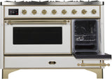 Majestic II 48 Inch Dual Fuel Natural Gas Freestanding Range in White with Brass Trim