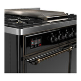 ILVE UMD40FQNR3BKB Majestic III 40 inch Dual Fuel Range with 6 Burners and Griddle, Dual Function Burner up to 25,000 BTU (Natural Gas, Solid Door, Glossy Black, Burnished)