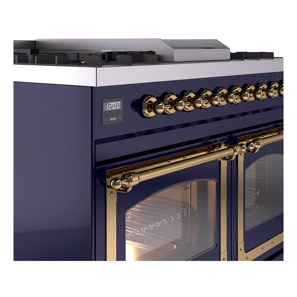ILVE UND40FNMPMBGLP Nostalgie II Noblesse 40 inch Dual Fuel Range (Liquid Propane, Triple Glass Door, Midnight Blue, Brass)