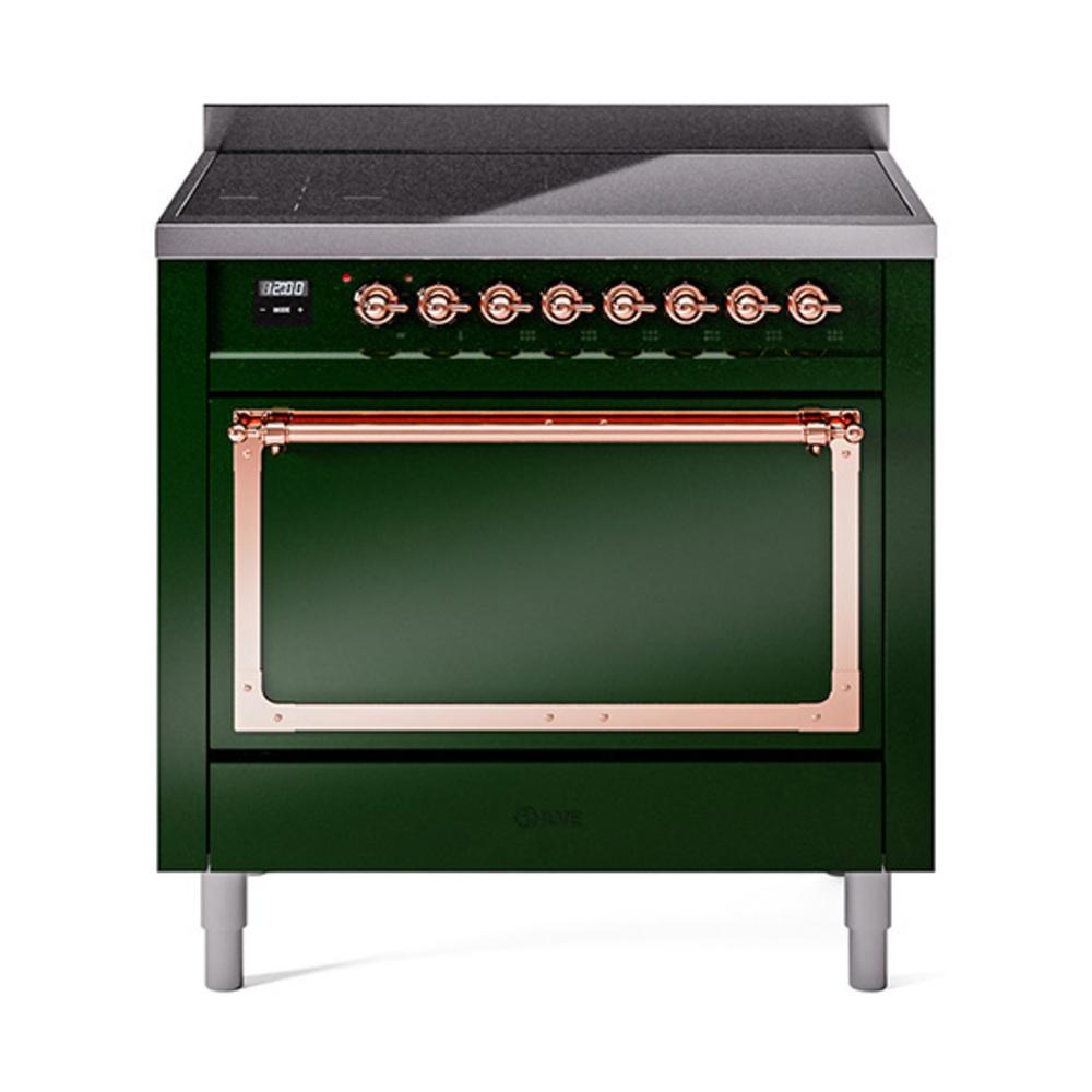 ILVE UNI366QNMPEGP Nostalgie II Noblesse 36 inch Induction Range (Solid Door, Emerald Green, Copper)