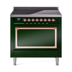 ILVE UNI366QNMPEGP Nostalgie II Noblesse 36 inch Induction Range (Solid Door, Emerald Green, Copper)