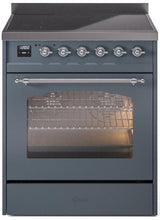 Nostalgie II 30 Inch Electric Freestanding Range in Blue Grey with Chrome Trim
