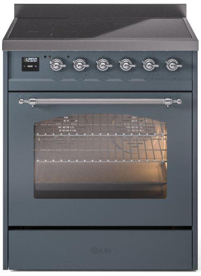 Nostalgie II 30 Inch Electric Freestanding Range in Blue Grey with Chrome Trim
