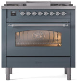 Nostalgie II 36 Inch Dual Fuel Liquid Propane Freestanding Range in Blue Grey with Chrome Trim