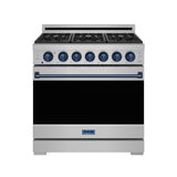 36 Inch Professional Liquid Propane Range With Precision Knob In Stainless Steel and Blue  Gordon Ramsay Series