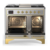 ILVE UMD40FNR3SSGLP Majestic III 40 inch Dual Fuel Range with 6 Burners and Griddle, Dual Function Burner up to 25,000 BTU (Liquid Propane, Triple Glass Door, Stainless Steel, Brass)