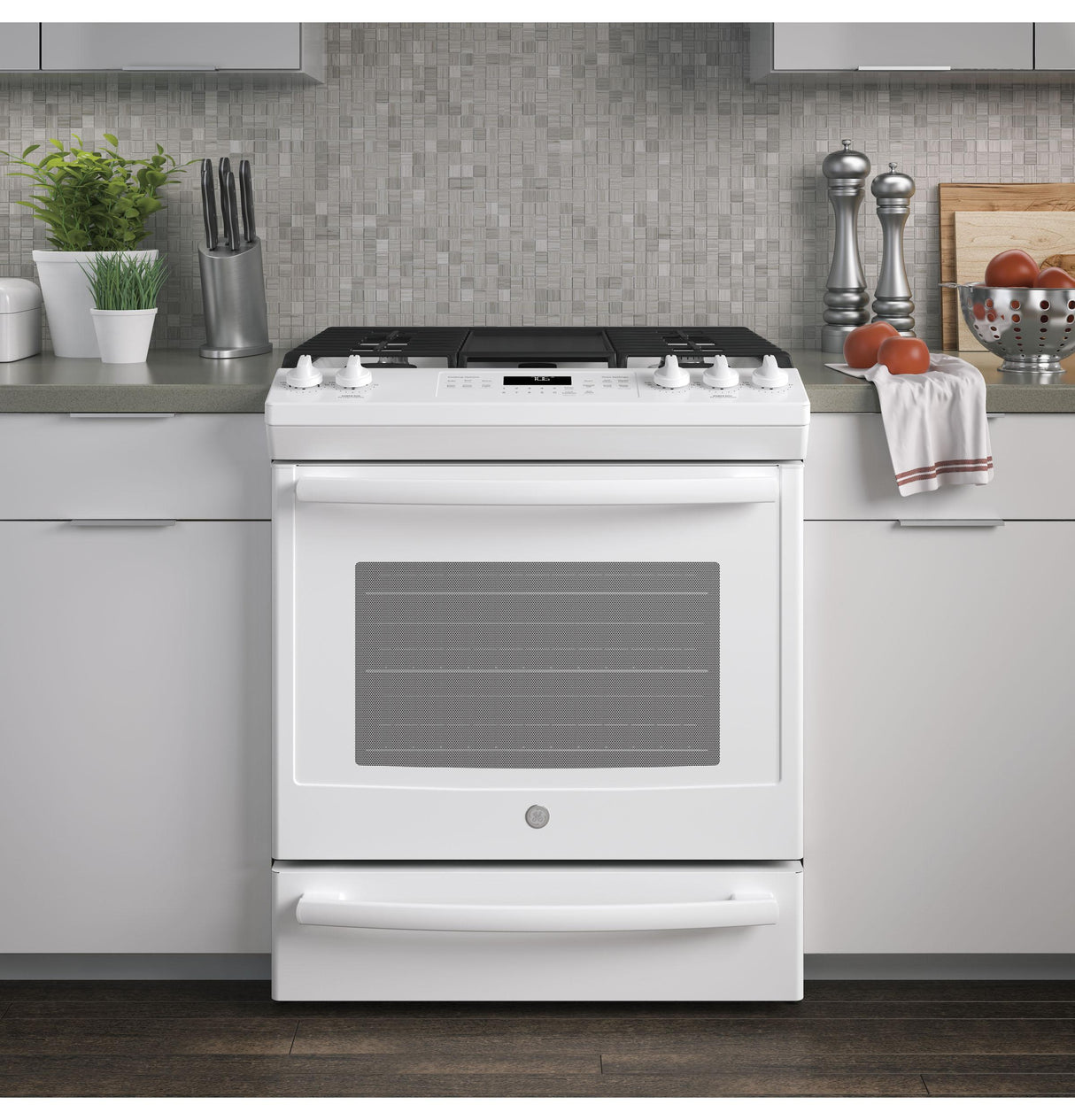GE® 30" Slide-In Front-Control Convection Gas Range