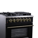 Forno Massimo 30 Inch Freestanding Dual Fuel Range in Black with Antique Brass Accessories, 4 Burners, 4.32 cu. ft. Convection Oven