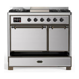 ILVE UMD40FQNR3SSBLP Majestic III 40 inch Dual Fuel Range with 6 Burners and Griddle, Dual Function Burner up to 25,000 BTU (Liquid Propane, Solid Door, Stainless Steel, Burnished)