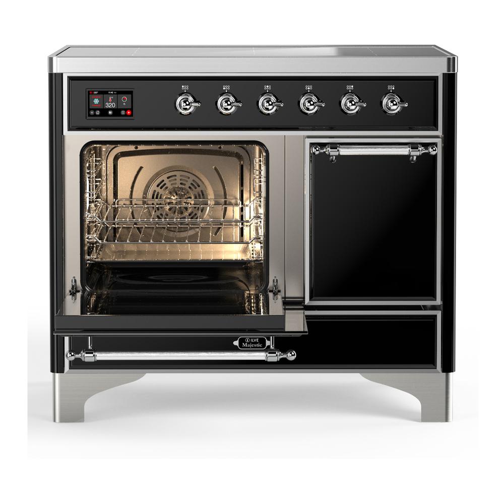 ILVE UMDIB40QNR3BKC Majestic III 40 inch Induction Range with 6 Elements, 3.82 cu. ft. Total Oven Capacity (Solid Door, Glossy Black, Chrome)