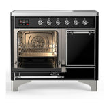 ILVE UMDIB40QNR3BKC Majestic III 40 inch Induction Range with 6 Elements, 3.82 cu. ft. Total Oven Capacity (Solid Door, Glossy Black, Chrome)
