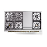 ILVE UN48FNMPSSGLP Nostalgie II Noblesse 48 inch Dual Fuel Range (8 Sealed Burners + Griddle, Liquid Propane, Triple Glass Door, Stainless Steel, Brass)