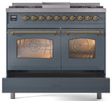 Nostalgie II 40 Inch Dual Fuel Liquid Propane Freestanding Range in Blue Grey with Brass Trim