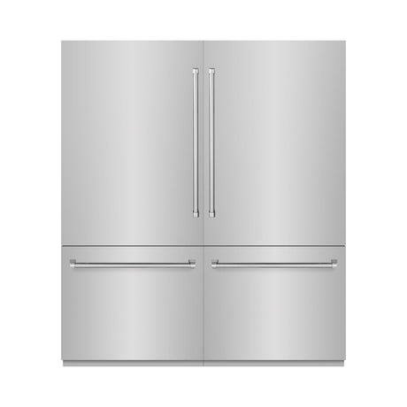 ZLINE 72 in. 39.6 cu. ft. French Door Built-In Bottom Freezer Refrigerator with Water Dispensers and Ice Makers in Stainless Steel with Graphite Gray Interior (GRBIT-304-72)