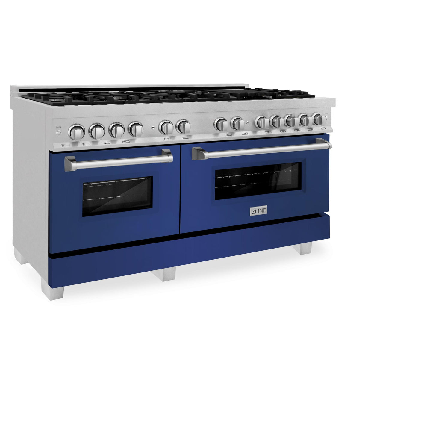 ZLINE 60 in. 7.4 cu. ft. Dual Fuel Range with Gas Stove and Electric Oven in DuraSnow Stainless Steel and Colored Door Options (RAS-60) [Color: DuraSnow Stainless Steel with Blue Matte Door]