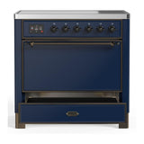 ILVE UMIB36QNR3MBB Majestic III 36 inch Induction Range with 6 Elements, 3.5 cu. ft. Total Oven Capacity (Solid Door, Midnight Blue, Burnished)