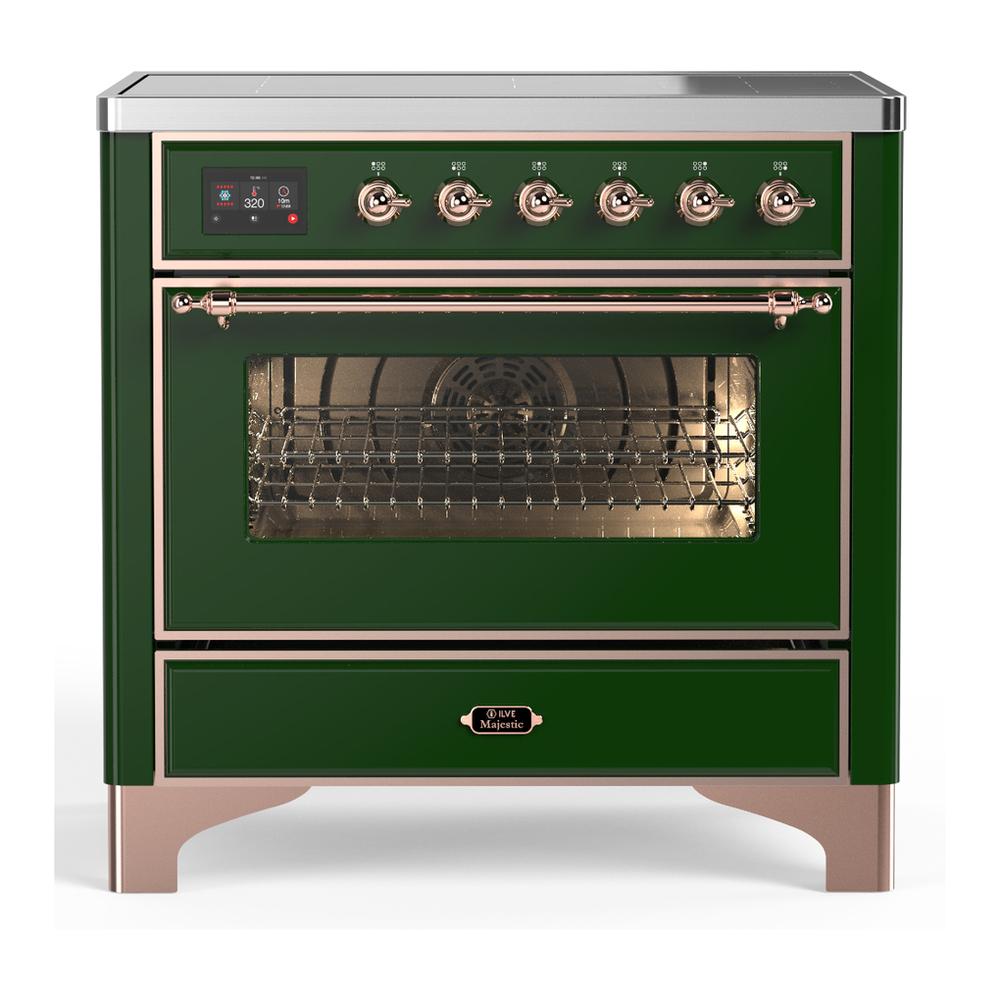 ILVE UMIB36NR3EGP Majestic III 36 inch Induction Range with 6 Elements, 3.5 cu. ft. Total Oven Capacity (Triple Glass Door, Emerald Green, Copper)