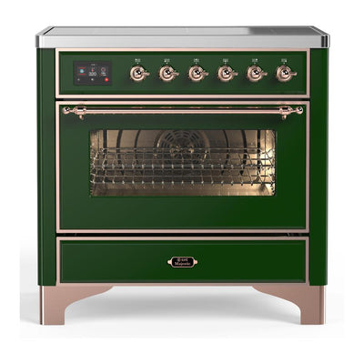ILVE UMIB36NR3EGP Majestic III 36 inch Induction Range with 6 Elements, 3.5 cu. ft. Total Oven Capacity (Triple Glass Door, Emerald Green, Copper)