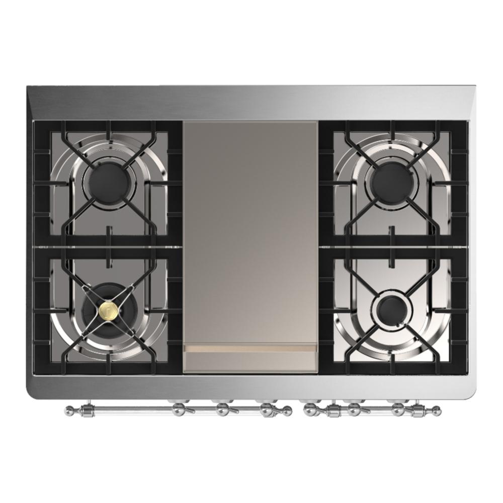 ILVE UMD40FNR3BKCLP Majestic III 40 inch Dual Fuel Range with 6 Burners and Griddle, Dual Function Burner up to 25,000 BTU (Liquid Propane, Triple Glass Door, Glossy Black, Chrome)