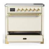 ILVE UMIB36QNR3AWG Majestic III 36 inch Induction Range with 6 Elements, 3.5 cu. ft. Total Oven Capacity (Solid Door, Antique White, Brass)