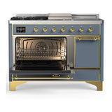 ILVE UM48FSQNR3BGGLP Majestic III 48 inch Dual Fuel Range with 5 Black Brass Burners, Griddle and French Top, Dual Function Burner up to 25,000 BTU (Liquid Propane, Solid Door, Blue Grey, Brass)