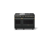 48"W. Dual Fuel Range (Burner: 6g, Finish: Antique Bronze, Trim: Brushed Brass, Fuel: Propane)