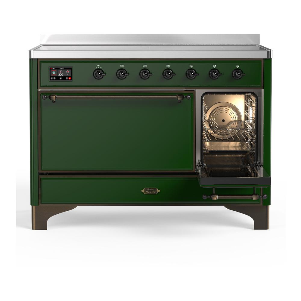 ILVE UMIB48QNR3EGB Majestic III 48 inch Induction Range with 6 Elements, 5.02 cu. ft. Total Oven Capacity (Solid Door, Emerald Green, Burnished)